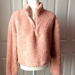 NWT faux fur dusty rose pink oversized cardigan.